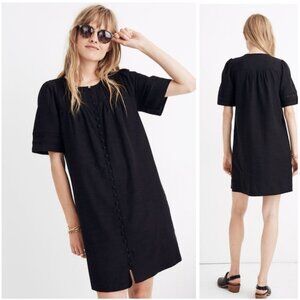 Madewell Pleated Button-Front Black Shift Dress Medium